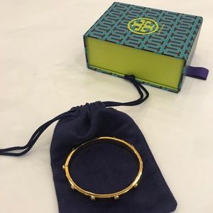 Tory Burch "Logo Stud Hinged Bracelet"